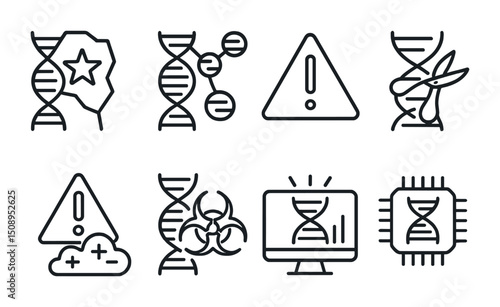 Genetic engineering and biotech safety icons for digital design
