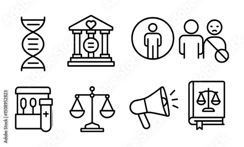 Legal justice and healthcare concepts with dna and court symbols