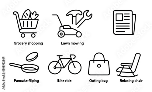 Everyday activities outline icons for design projects
