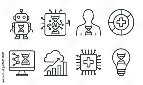 Artificial intelligence and biotechnology icons for innovative design