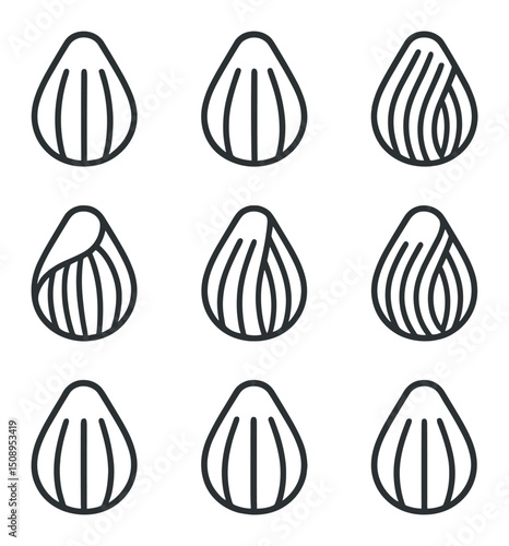 Hair Color Swatches. Outline icon set of color swatches display: blonde swatch, brunette swatch, black swatch, auburn swatch,