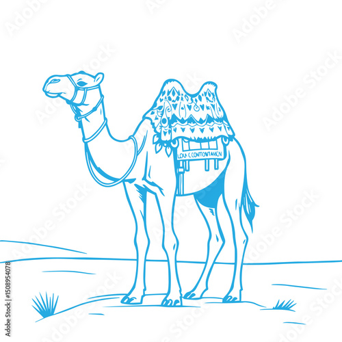 Arabian camel drawing illustration vector logo silhouette design.