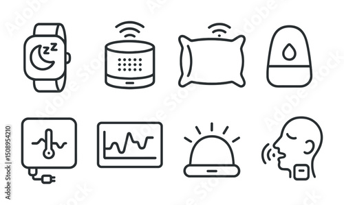 Smart sleep technology icons for modern sleep monitoring and relaxation