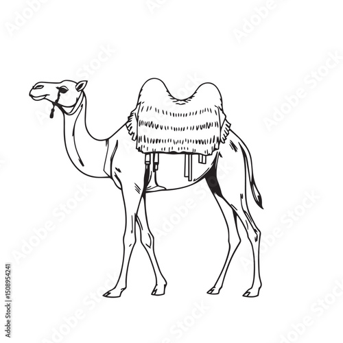Arabian camel drawing illustration vector logo silhouette design.