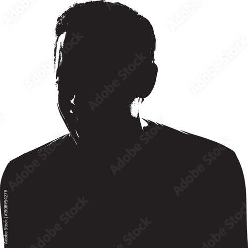 Silhouette of a man laughing against a bright white background wearing a blue shirt in a studio shot