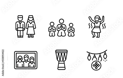 Cultural celebration icons: family, dance, music, and traditions for design projects