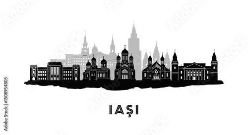 Iasi Romania Skyline Black White Vector.