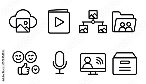 Cloud storage and multimedia interface icons for digital apps