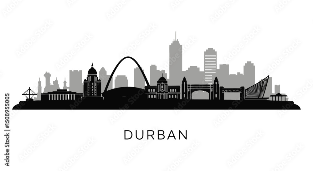 Obraz premium Durban Skyline Silhouette with South Africa.