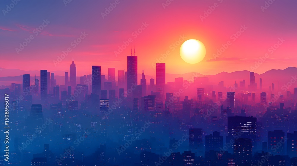 A cityscape bathed in the warm glow of the sun and the cool hues of twilight creates a visually stunning abstract. The silhouettes of buildings blend with the colorful sky. A cityscape bathed in the warm glow of the sun and the cool hues of twilight creates a visually stunning abstract. The silhouettes of buildings blend with the colorful sky.