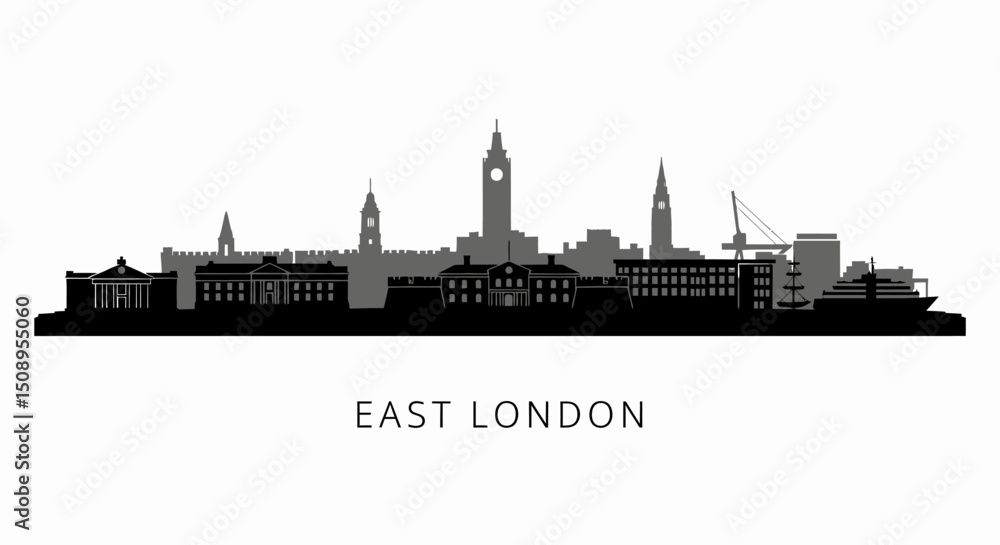 Fototapeta premium East London Skyline with Silhouette, Urban, and Cityscape.