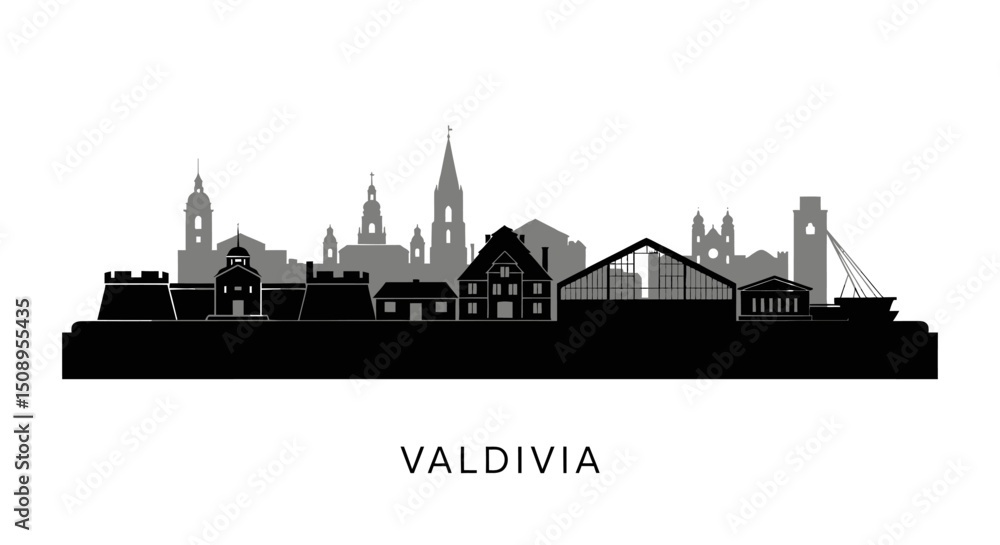 Obraz premium Valdivia Cityscape Black silhouette Chile.