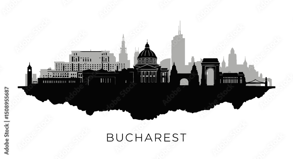 Obraz premium Bucharest Skyline Silhouette Vector Isolated.