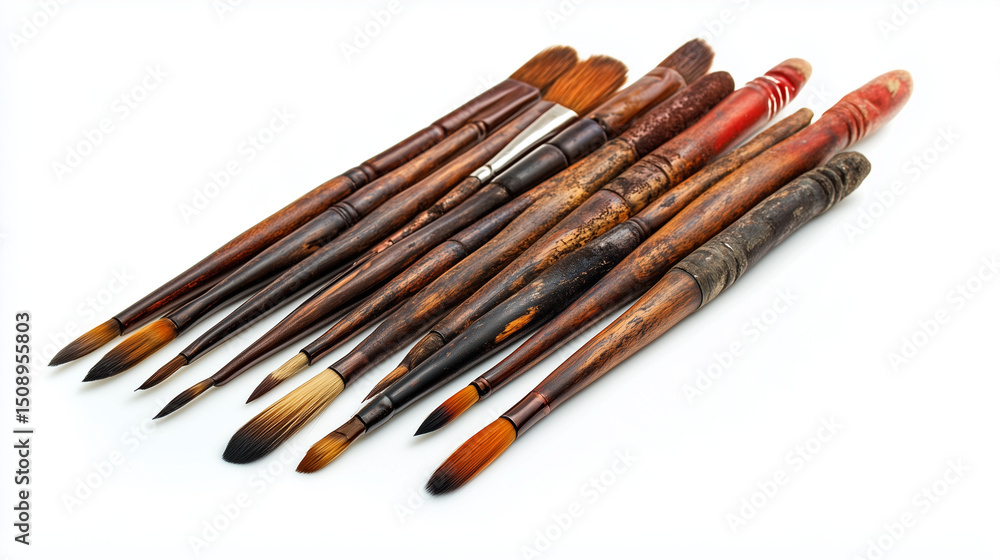 On a white surface, gouache and paint brushes are displayed separately.
On a white surface, gouache and paint brushes are displayed separately.