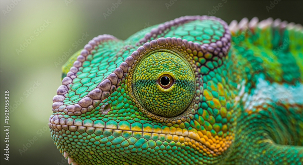 Obraz premium chameleon on a green background