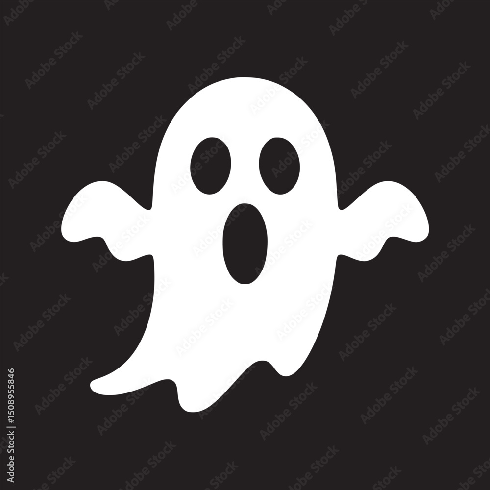 A simple white ghost with round eyes and an open mouth on a black background for halloween design A simple white ghost with round eyes and an open mouth on a black background for halloween design