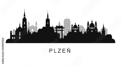 Plzen Czech Republic Skyline Silhouette Vector.