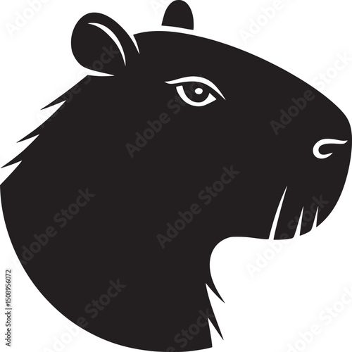 A monochrome illustration of a capybara head in profile with a white background and black silhouette