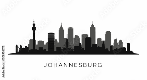 Johannesburg Skyline Silhouette with South Africa.
