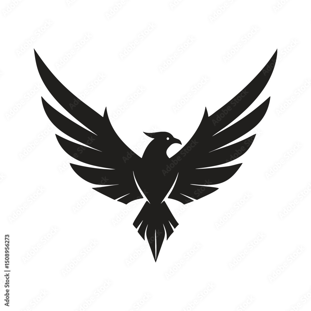 Obraz premium bold black flying bird logo with powerful feathered wings and elegant shape design, Bird logo.