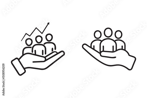 Team Grow Icon, human resource development vector icons showing care, growth and team management concepts