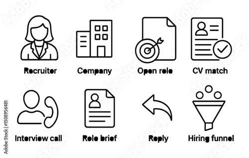 Recruitment process icons for hiring and hr management design