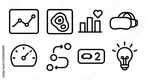 Innovation in technology and data analysis icon set for digital designs