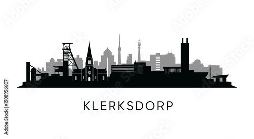 Klerksdorp city skyline silhouette with South Africa.