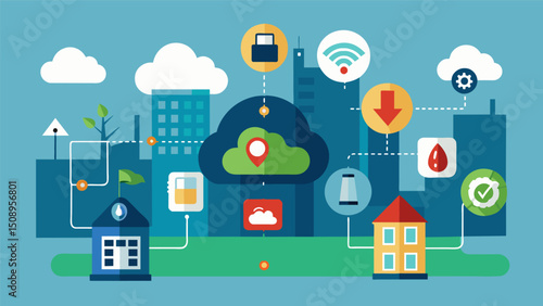 A citywide notification system that uses data from weather forecasts traffic patterns and public events to alert residents of potential safety risks.. Vector illustration