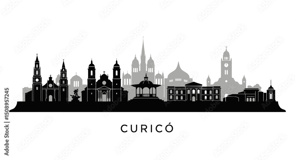 Fototapeta premium Curic Chile Skyline with Silhouette, and Cityscape.