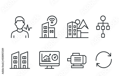 Technology and business icons for data monitoring and process automation