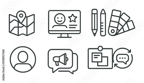 Set of line icons for user interface and graphic design elements