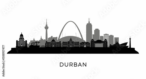 Durban Skyline Silhouette with South Africa, and Cityscape.
