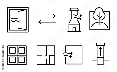 Ventilation and airflow icons for architectural and environmental design