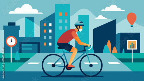 A cyclist navigating through a city bike lane equipped with sensors seamlessly integrating with the citys datadriven traffic management system.. Vector illustration