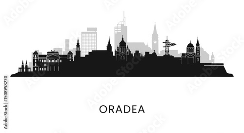 Oradea city skyline silhouette with Romania.