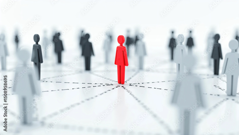 Colorful Human Figures Connected by Dotted Lines on a White Background, Representing Social Networking, Teamwork, Leadership, Diversity, and Community Structure in a Digital Concept Colorful Human Figures Connected by Dotted Lines on a White Background, Representing Social Networking, Teamwork, Leadership, Diversity, and Community Structure in a Digital Concept