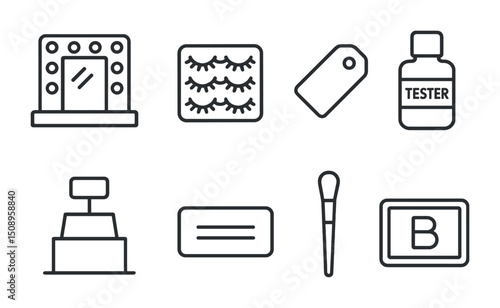 Beauty and makeup line icons for cosmetic design projects
