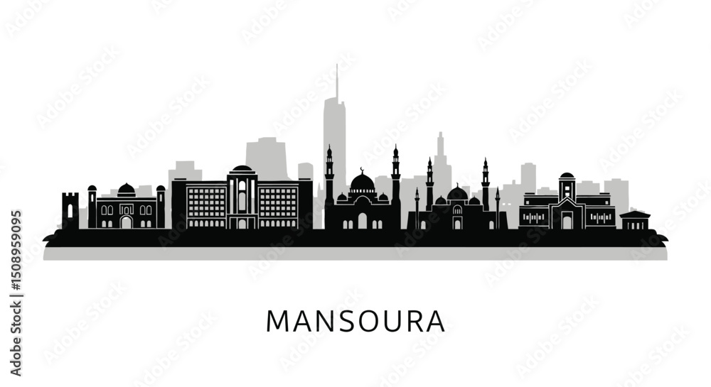 Obraz premium Mansoura Egypt Skyline Silhouette.