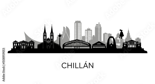 Chilln city skyline silhouette with Chile, and urban.