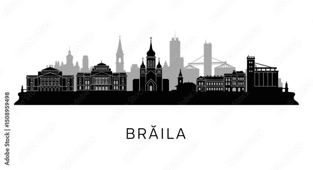Naklejka premium Braila Skyline Romania Cityscape Silhouette.