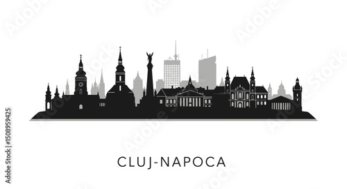 ClujNapoca Skyline Silhouette with Romania.