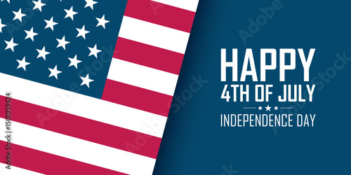 Happy 4th of July. Independence Day celebration banner for American national holiday greetings and invitations. National flag of the United States. Vector illustration.