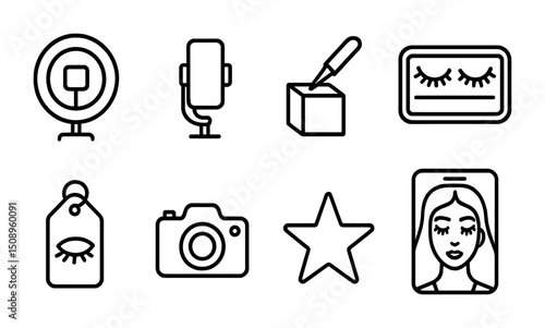 Beauty and technology icons for cosmetics and content creation design