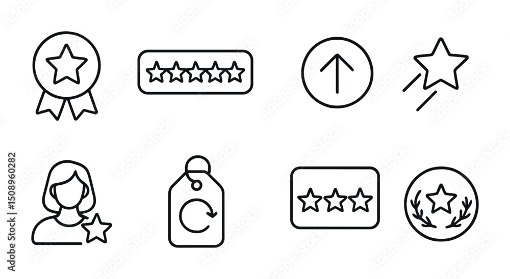 Icon set of rating stars and badges for review and achievement design Icon set of rating stars and badges for review and achievement design