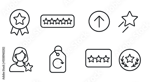 Icon set of rating stars and badges for review and achievement design