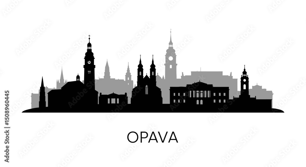 Obraz premium Opava Skyline Silhouette with Czech Republic, and Cityscape.