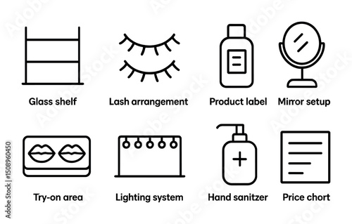 Beauty salon icons for makeup, sanitation, and organization design projects