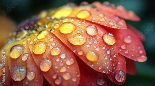 Macro shot of a flower with water droplets conveying a fresh and pristine feel, ideal for beauty, nature, or wellness themed designs. The image evokes an abstract theme.