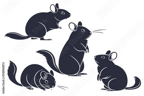 Chinchilla silhouettes in various poses on a white background vector illustration
